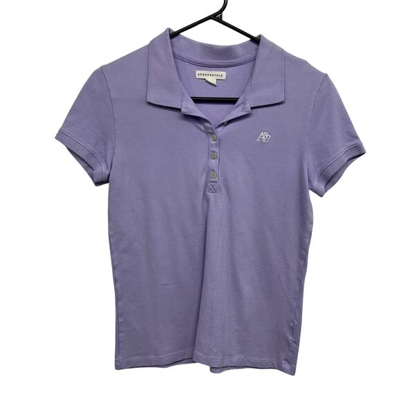 Preppy Lavender Polo Shirt Aeropostale Y2K Stretch Logo Large - Picture 1 of 5